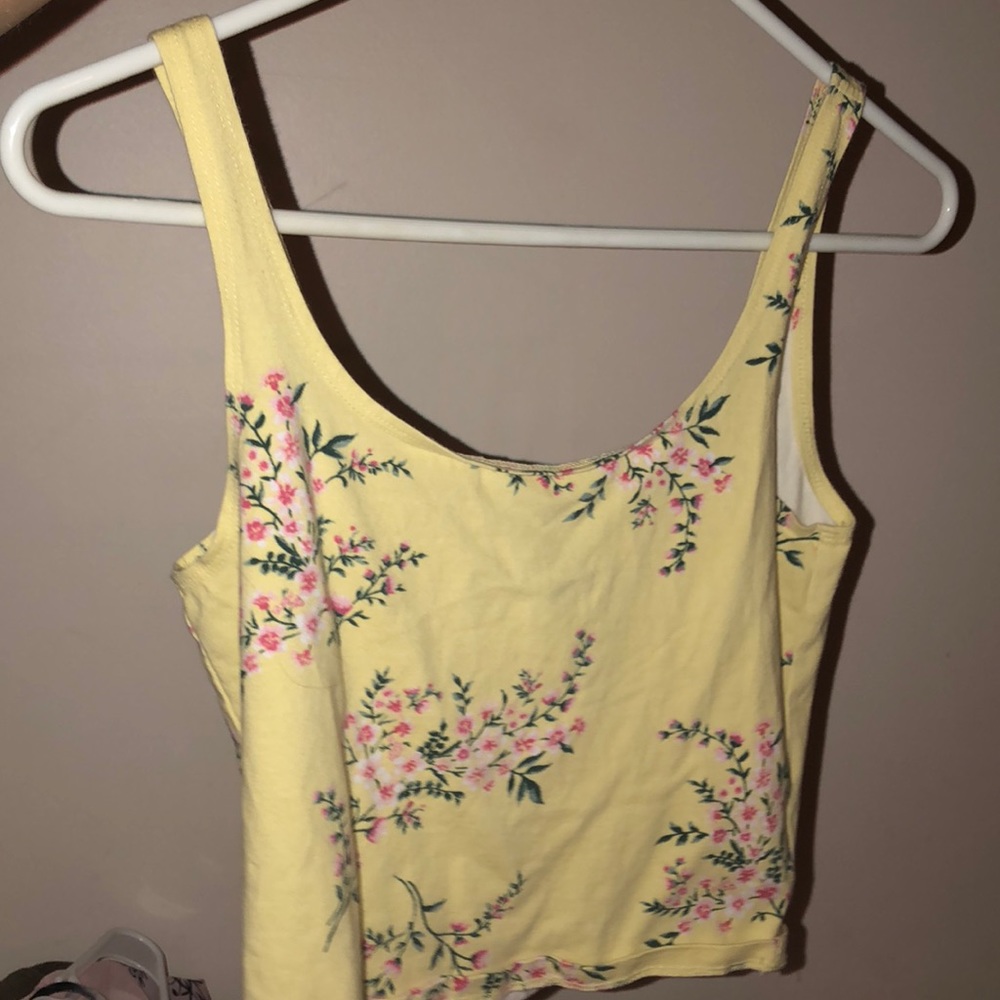 yellow floral tank crop too